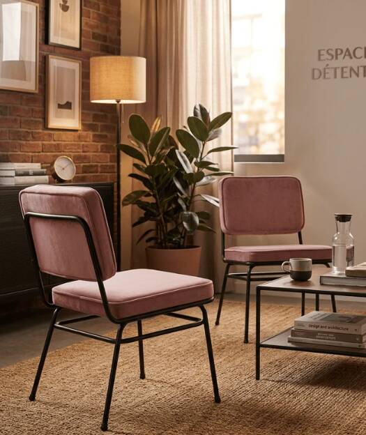 Metal and pink fabric armchair