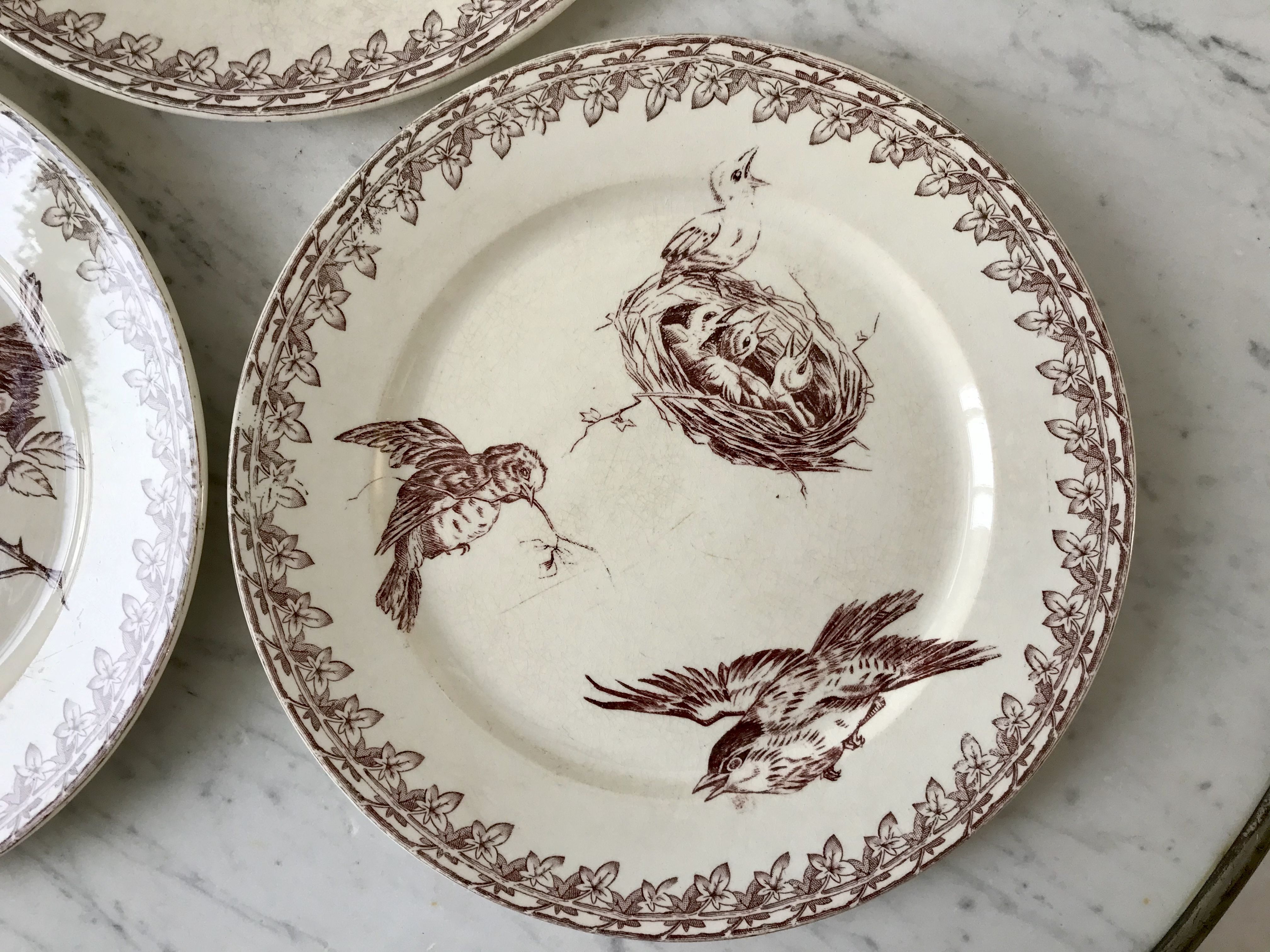 Trio of dessert plates Terre de Fer, faience digoin Sarreguemines, Buffon model