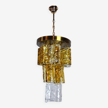 Bicolor chandeliers waterfall by zero quattro, orange and transparent murano glass, italy, 1970