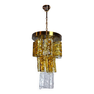 Lustre bicolore cascade par zero quattro, verre de murano orange et transparent , italie, 1970