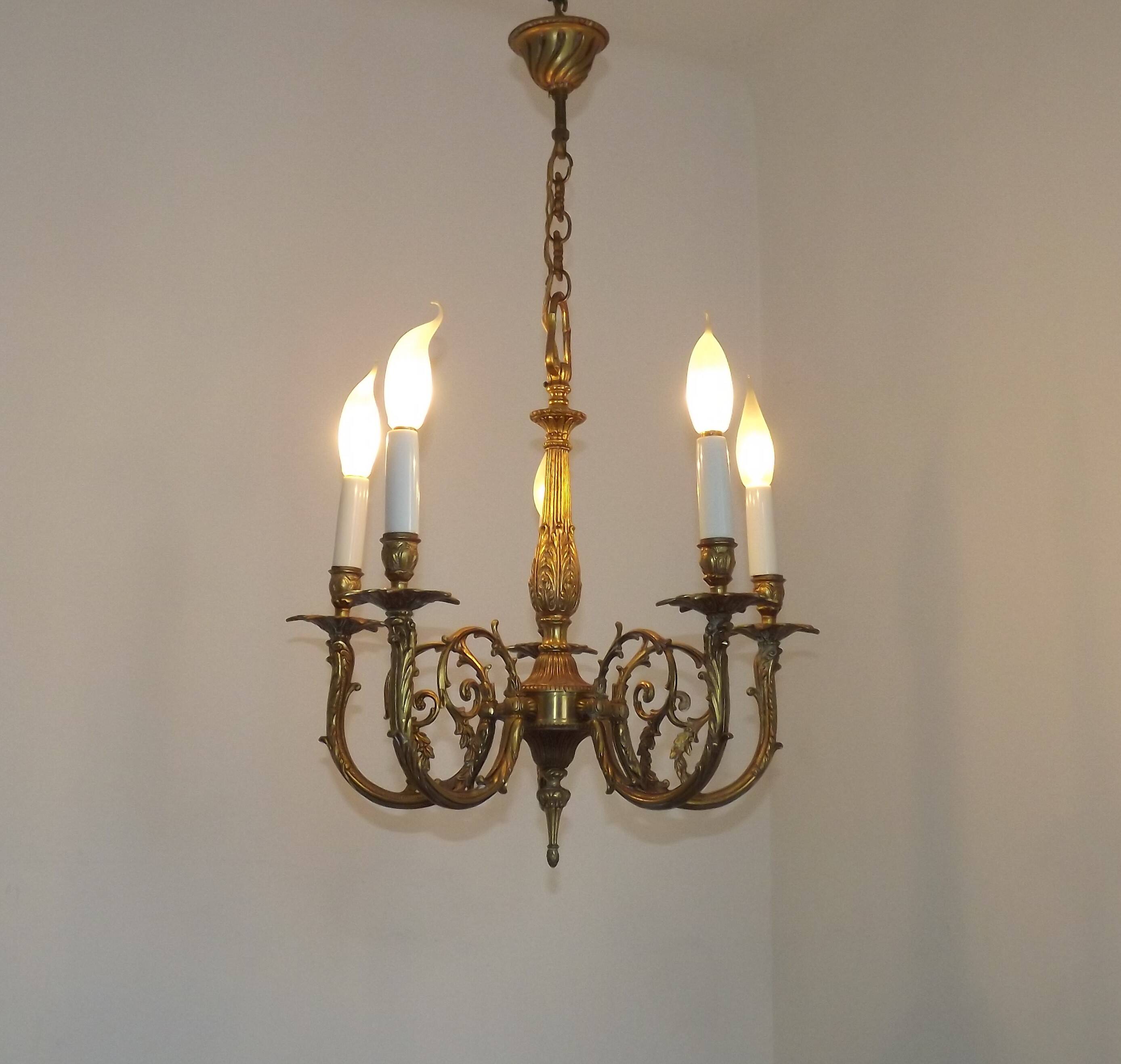 Elegant French Vintage Bronze 5-Light Art Nouveau Style Chandelier