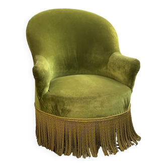 Vintage green velvet toad armchair