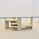 Willy Ballez travertine and cubist glass sculptural coffee table