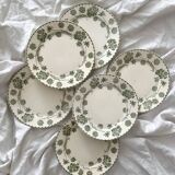 6 antique flat plates made of ironstone "Géranium" Sarreguemines