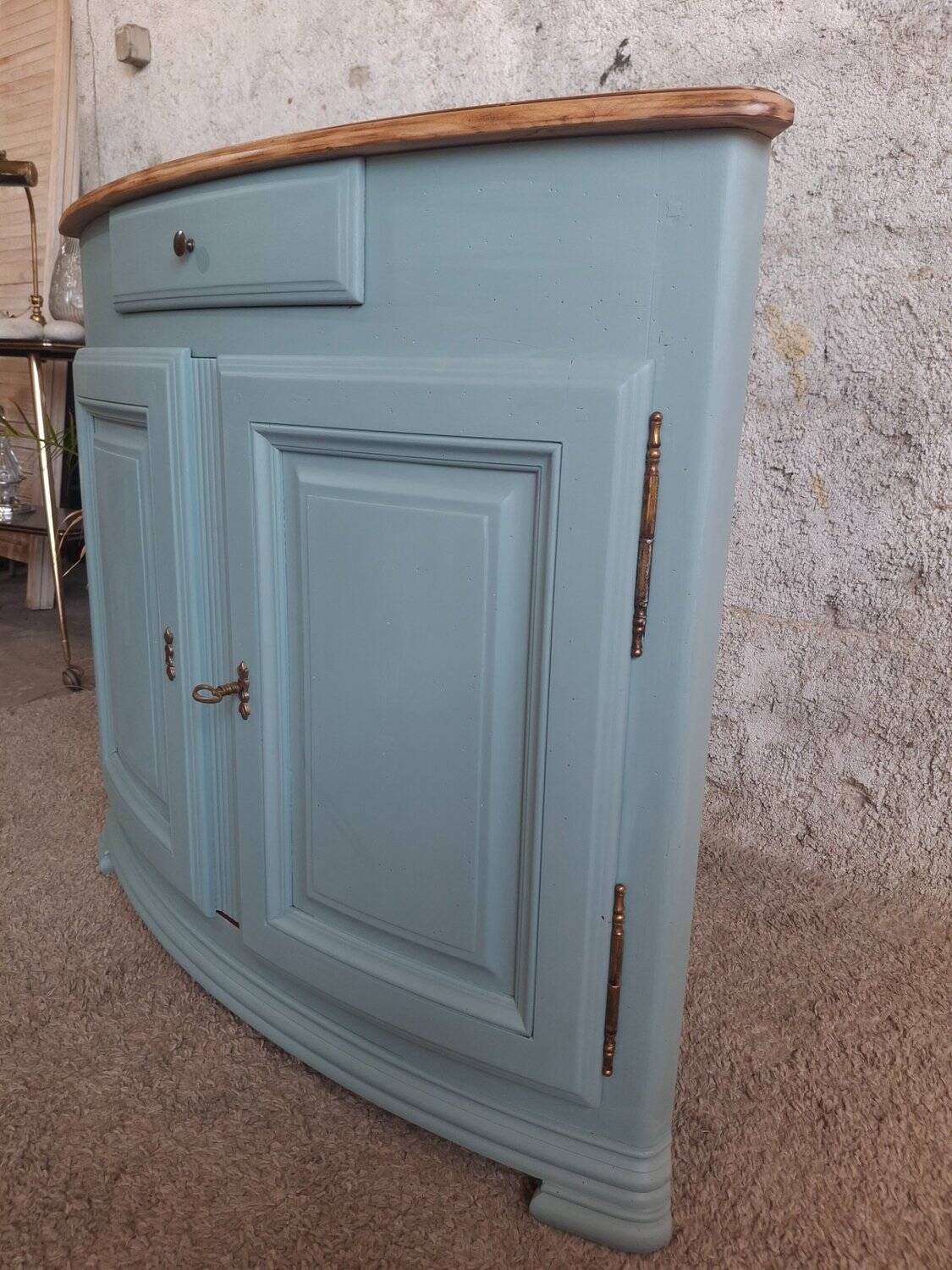 Louis XV Corner Cabinet Blue Neptune – Original Brass Fittings