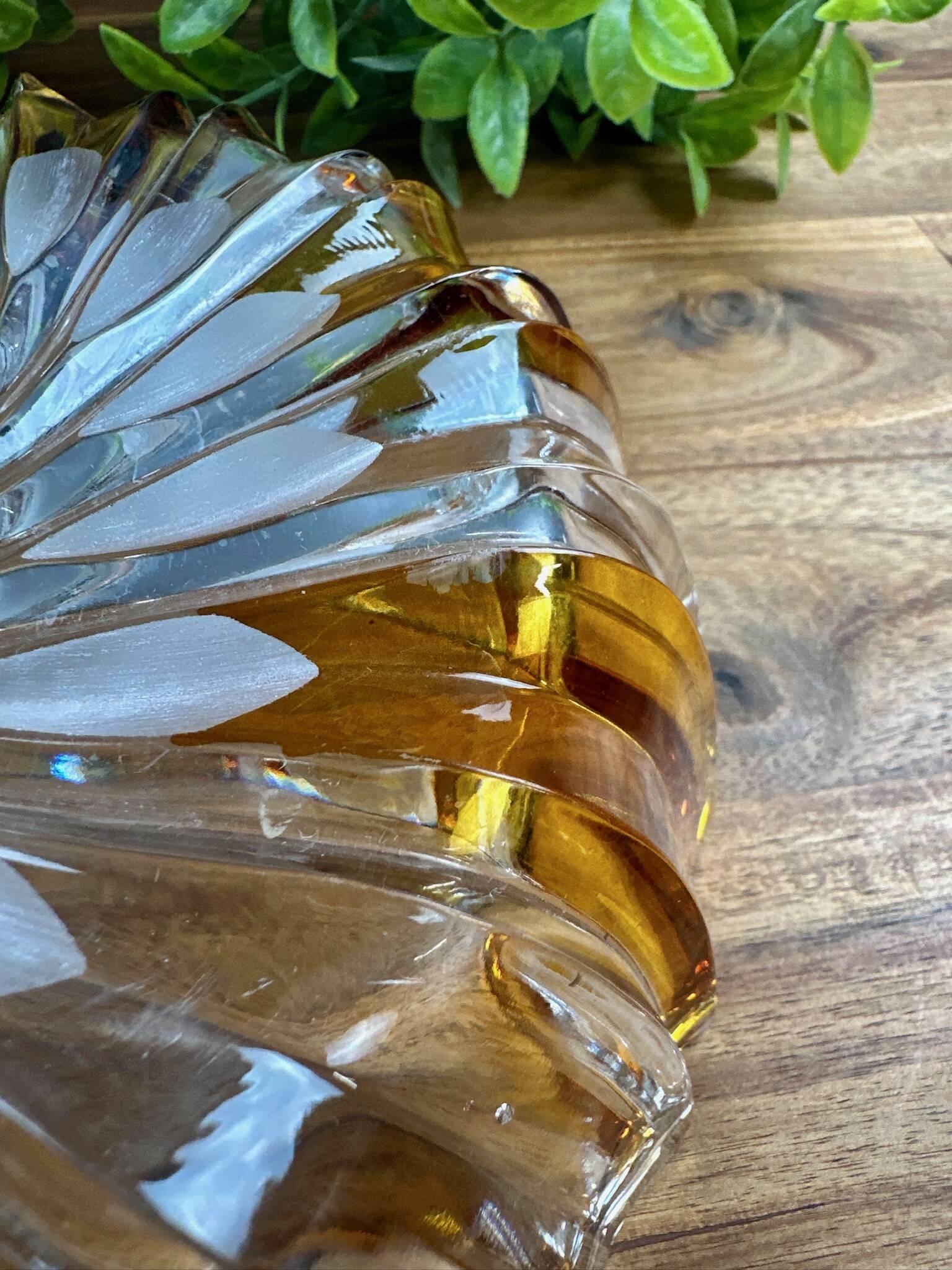 Vintage two-tone amber and clear glass salad bowl