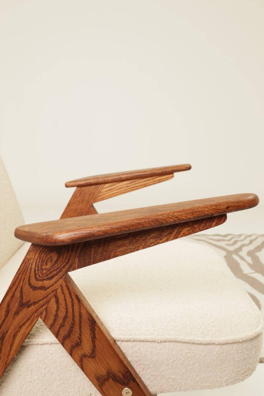 Scandinavian beige boucle armchair modern design rustic oak
