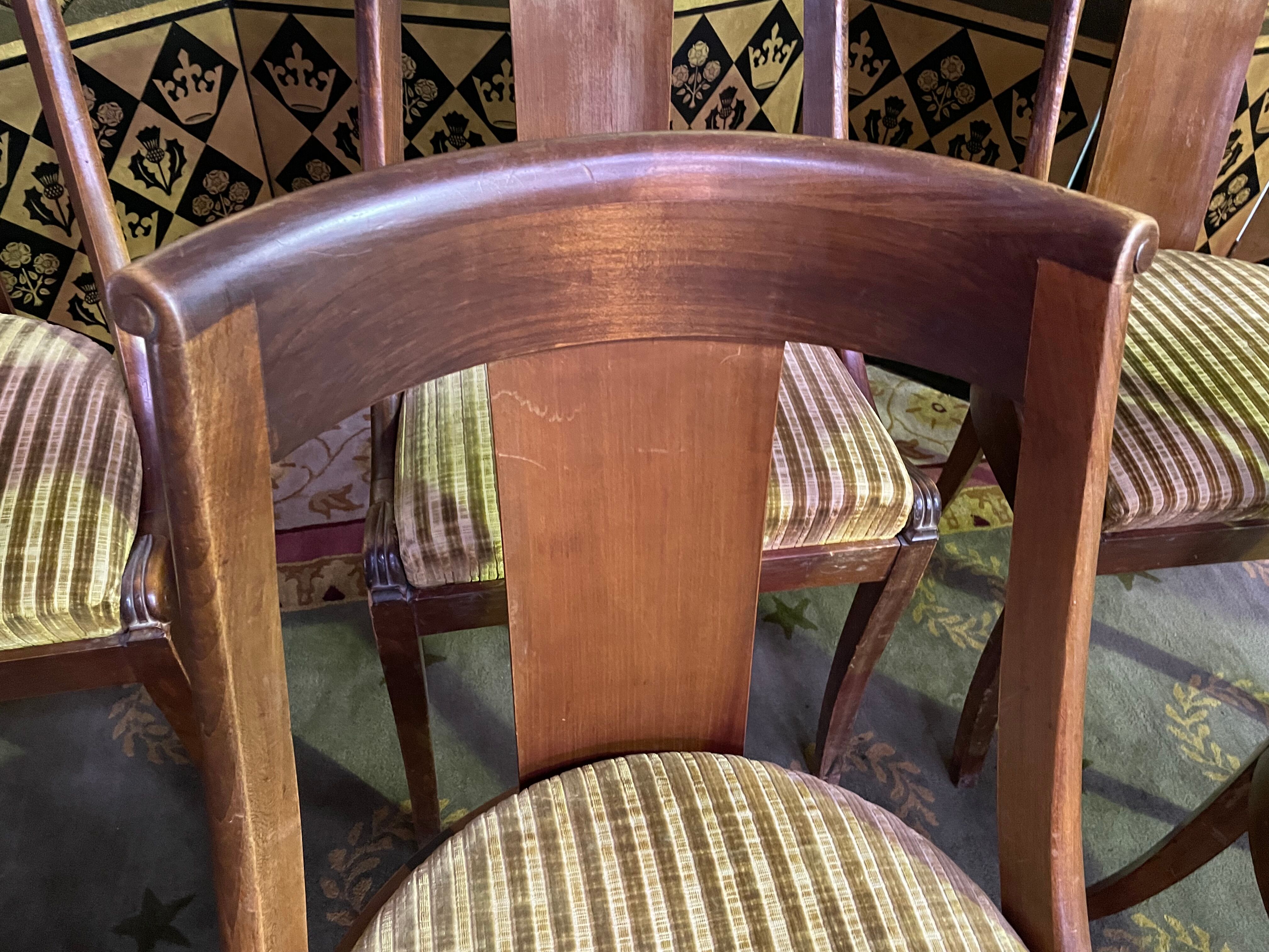 6 empire gondola chairs in mahogany and velvet