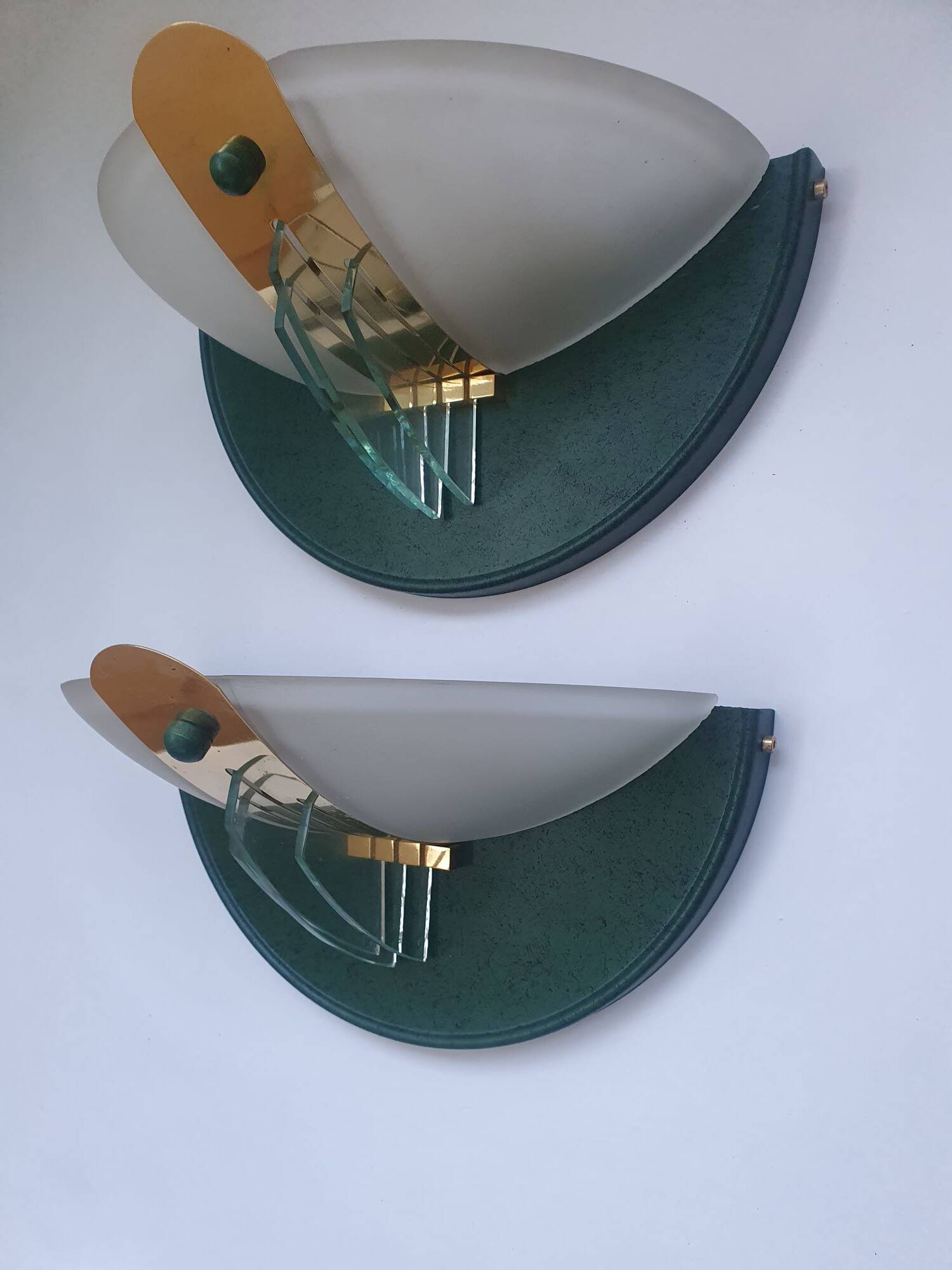 Pair of vintage gold half-moon wall sconces