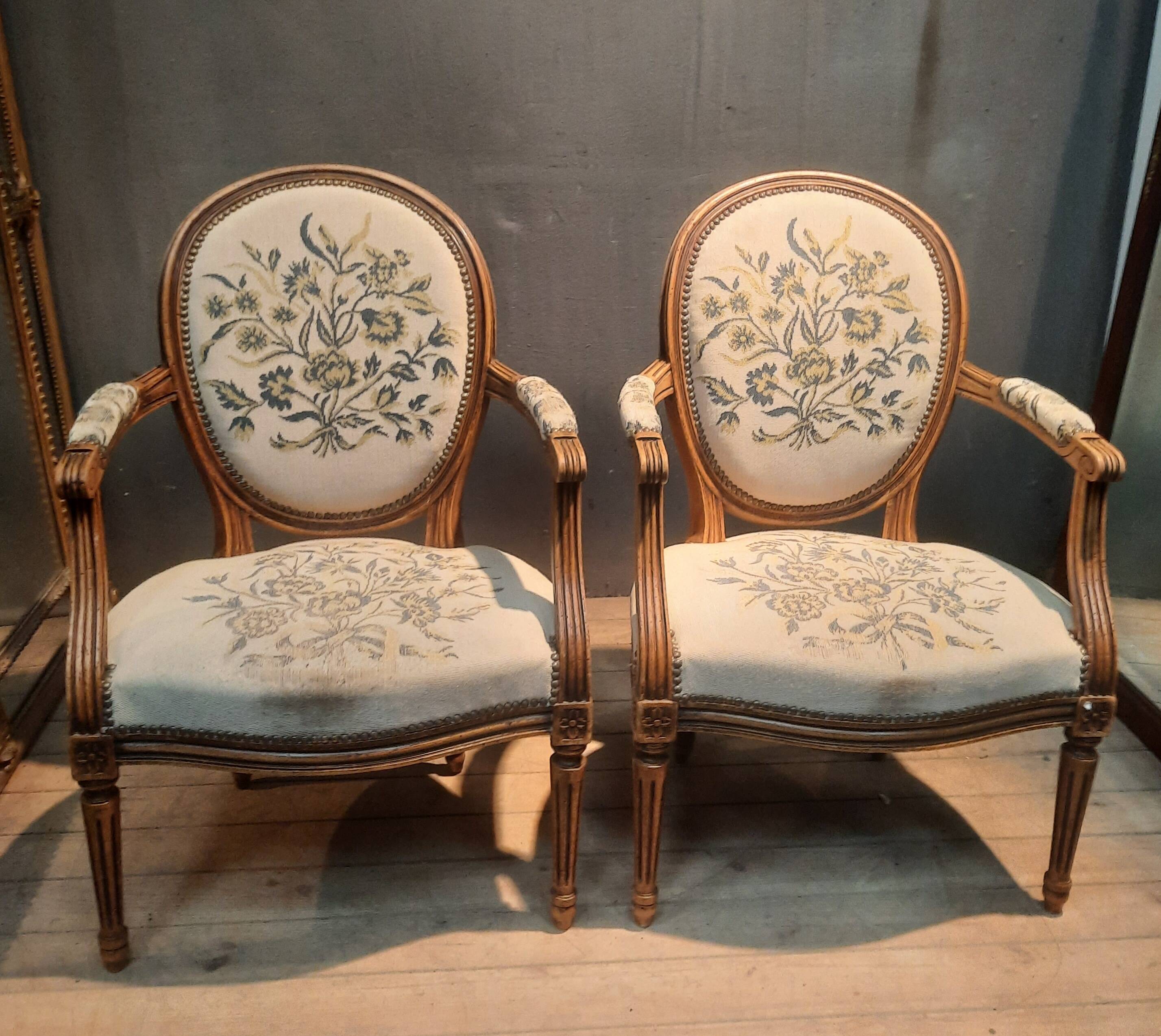Pair of Louis XV style medallion armchairs.