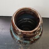 Old Vintage Glossy Varnished Brown & Blue Ceramic Vase