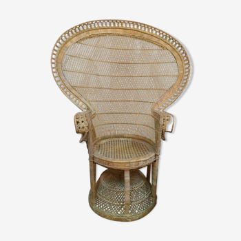 Large Emmanuelle chair in wicker and rattan Era 1970