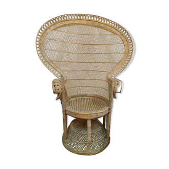 Large Emmanuelle chair in wicker and rattan Era 1970