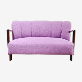 Canapé italien du milieu du siècle en laine bouclé violette, années 1950