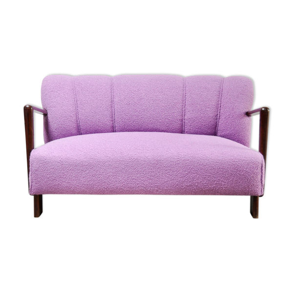 Canapé italien du milieu du siècle en laine bouclé violette, années 1950