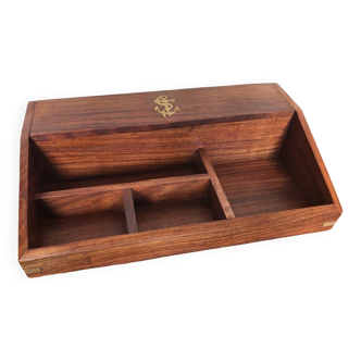 Wood & Brass Desk Organizer Vintage Navy Style Storage