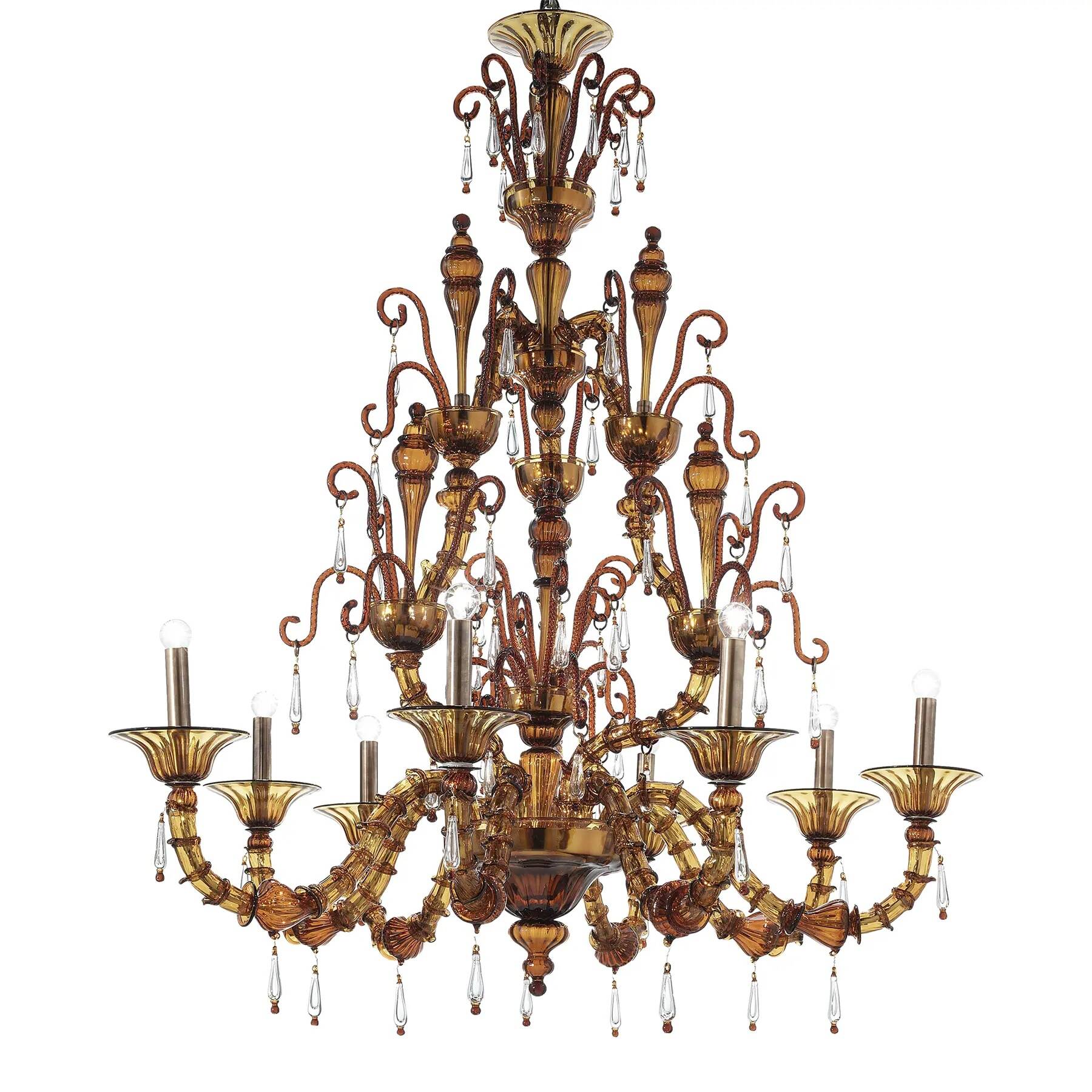 Imperial Venetian Modern Brown "Ca' Rezzonico" With Curls Murano Glass Chan