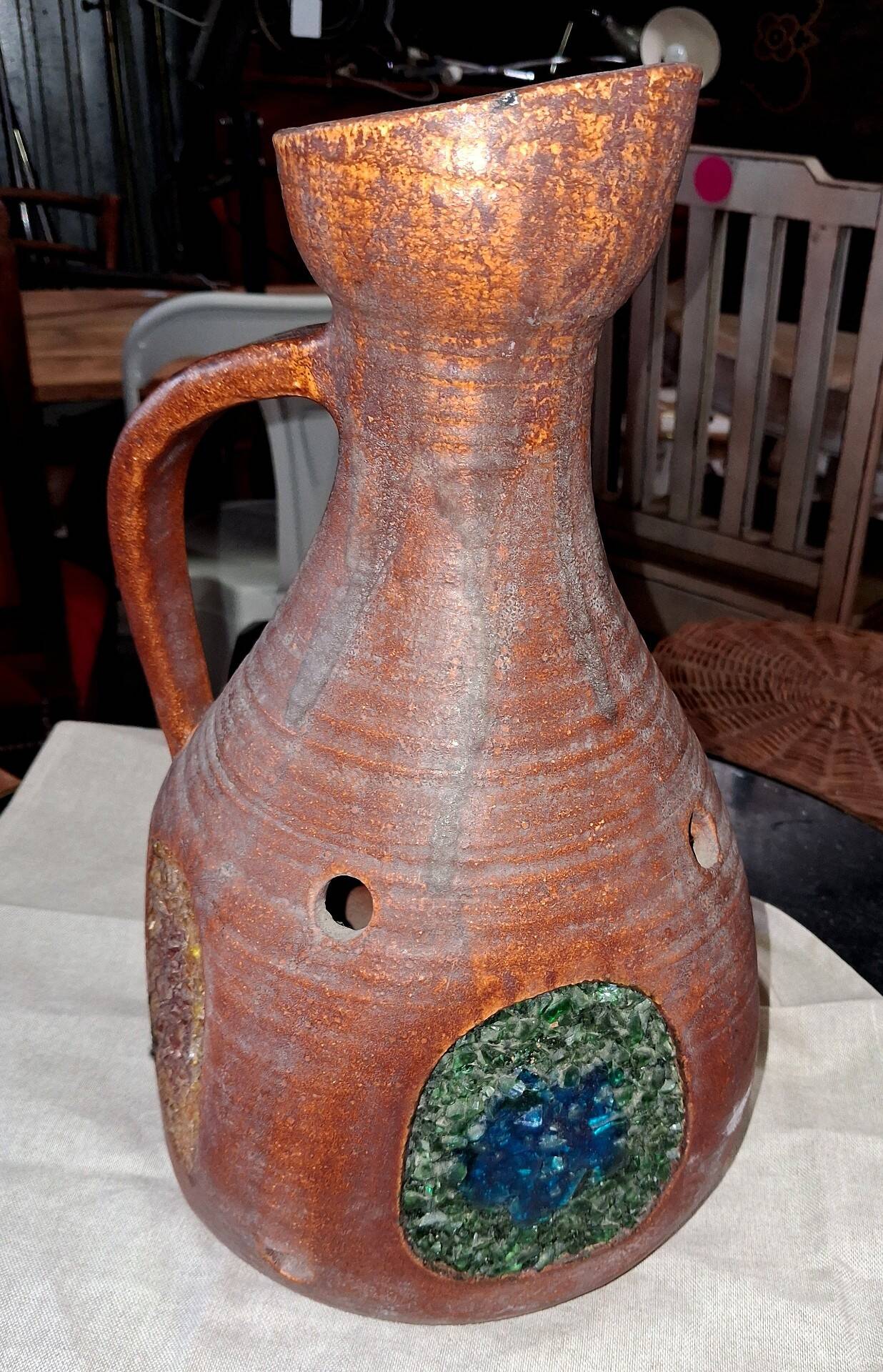 Ceramic lamp with enamel and glass inclusions