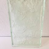Plateau Art Déco en verre vert à décor de fleurs