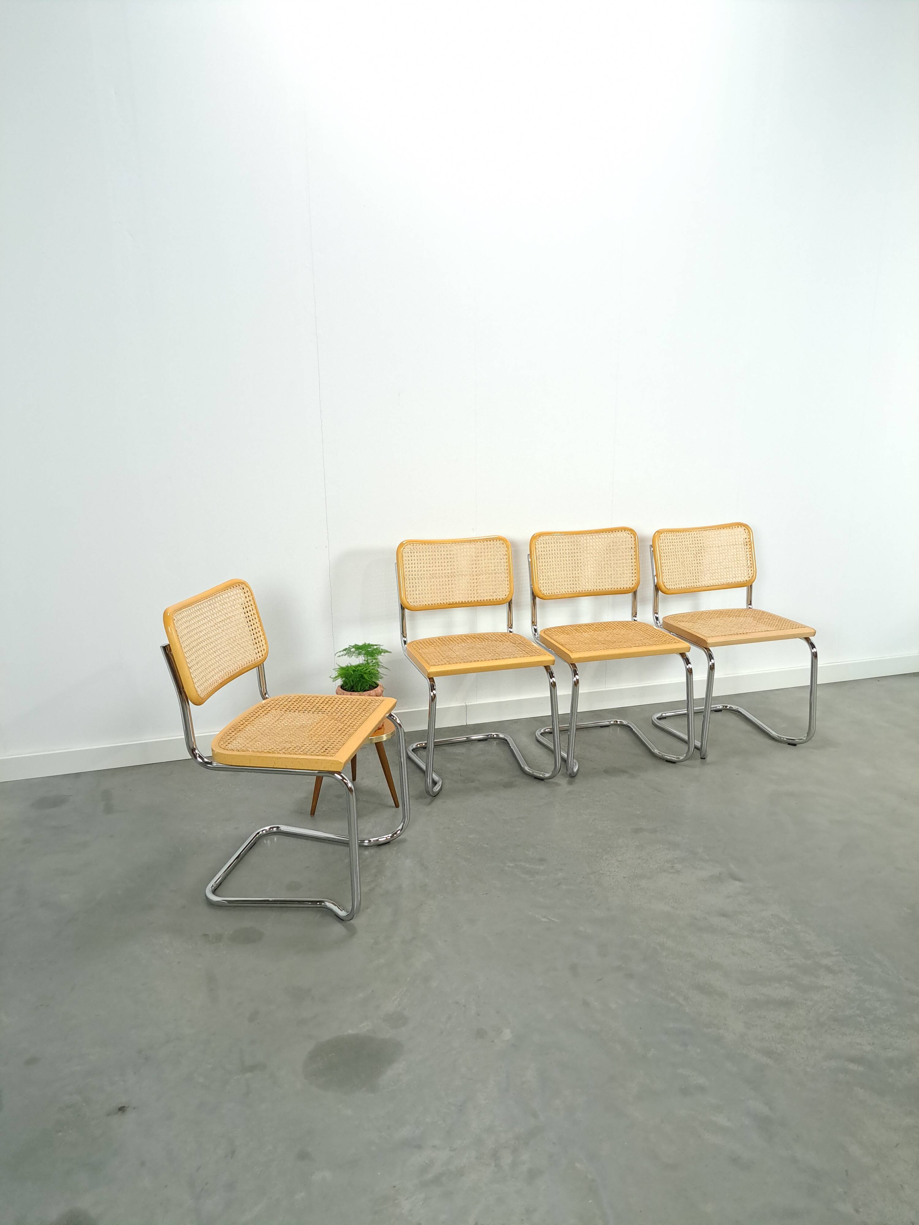 Italiaanse webbing set stoelen met chromen buisframe