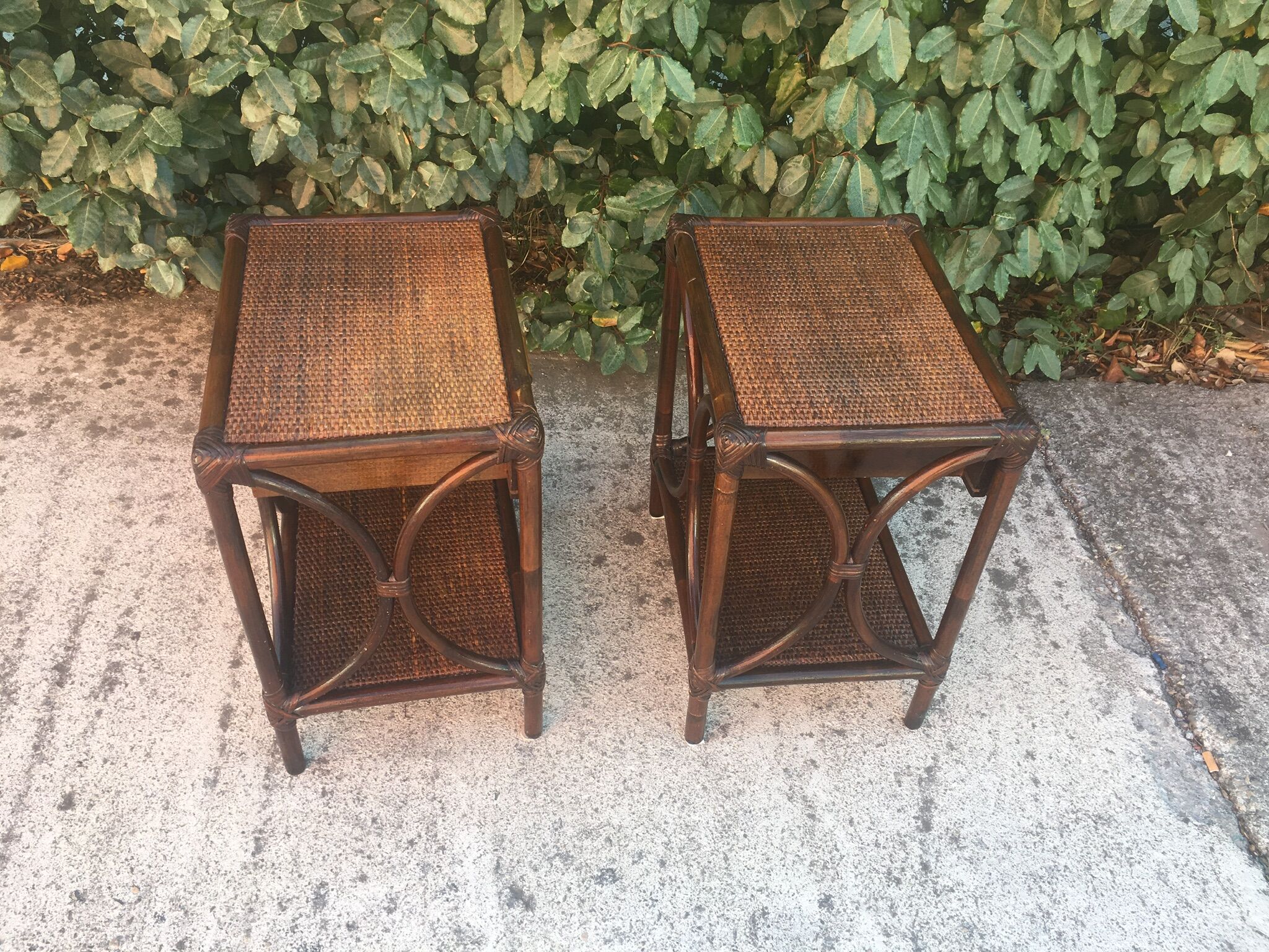 Pair of rattan bedside tables