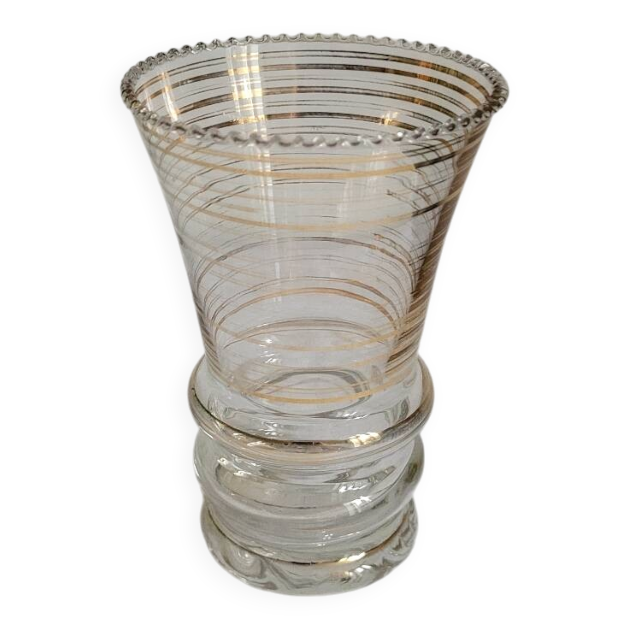 Flared glass vase with gold trim