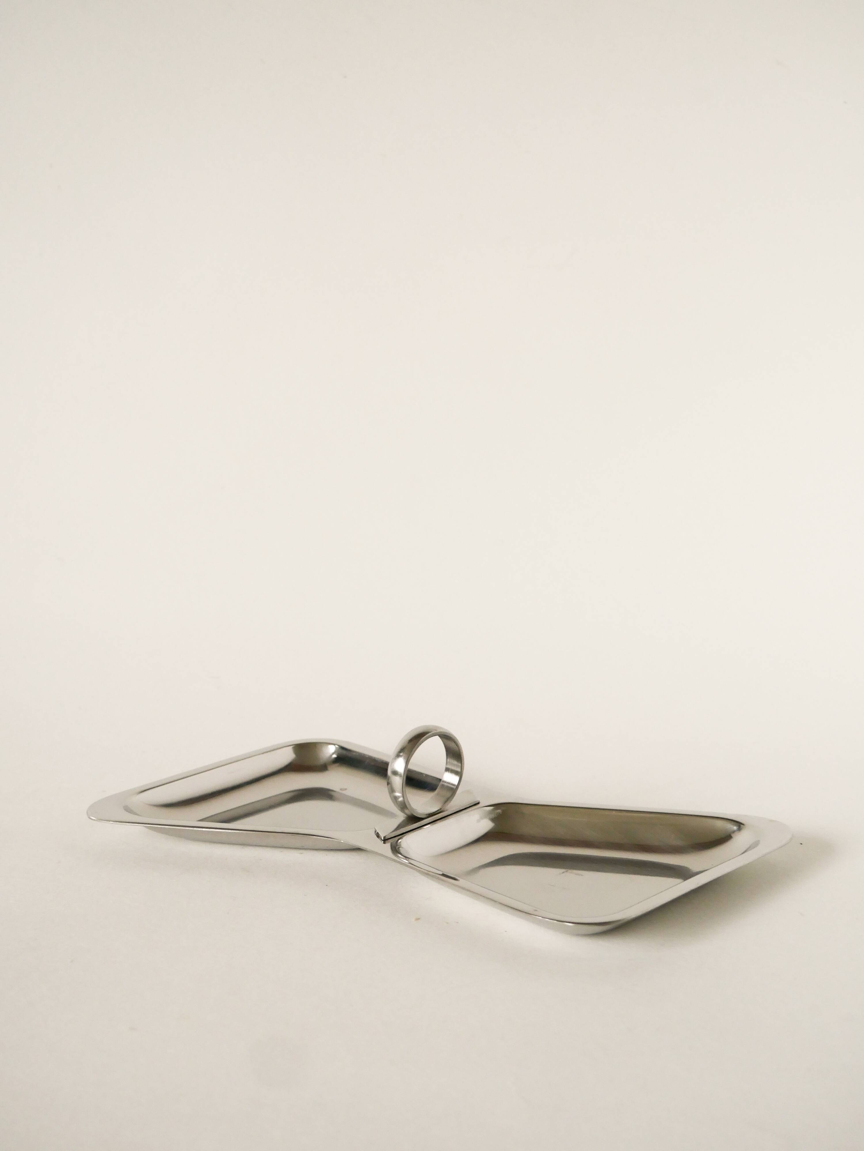 Small stainless steel dish with two compartments, Design, 1970