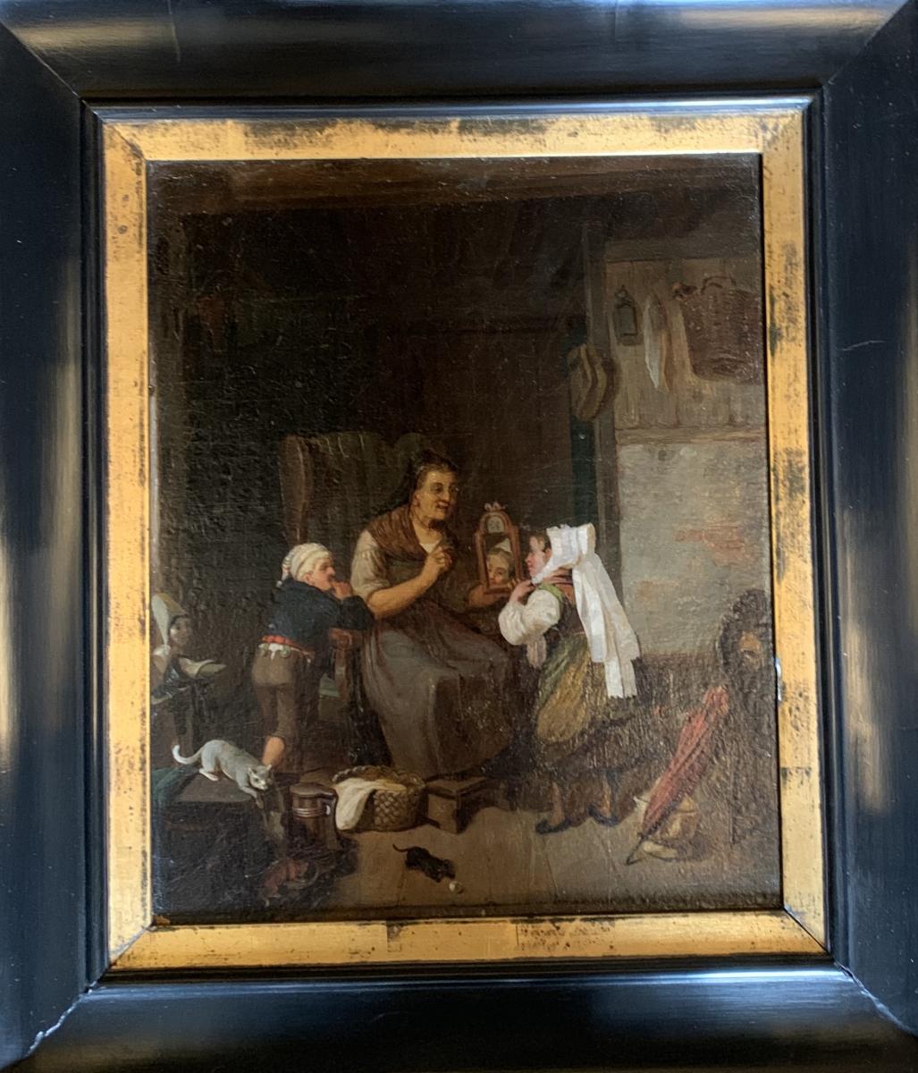 Oil on canvas, interior scene