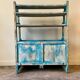 Sideboard 4 shelves and 2 glass doors in blue wood