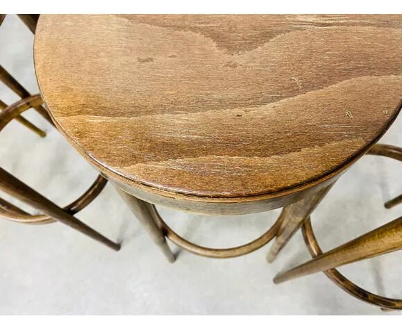 4 tabourets de bar baumann bois années 60 bistrot