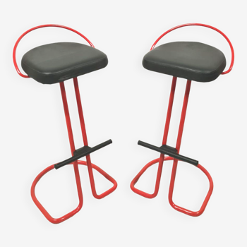 Set of 2 post modern bar stools, 1980s