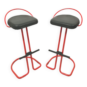 Set of 2 post modern bar stools, 1980s