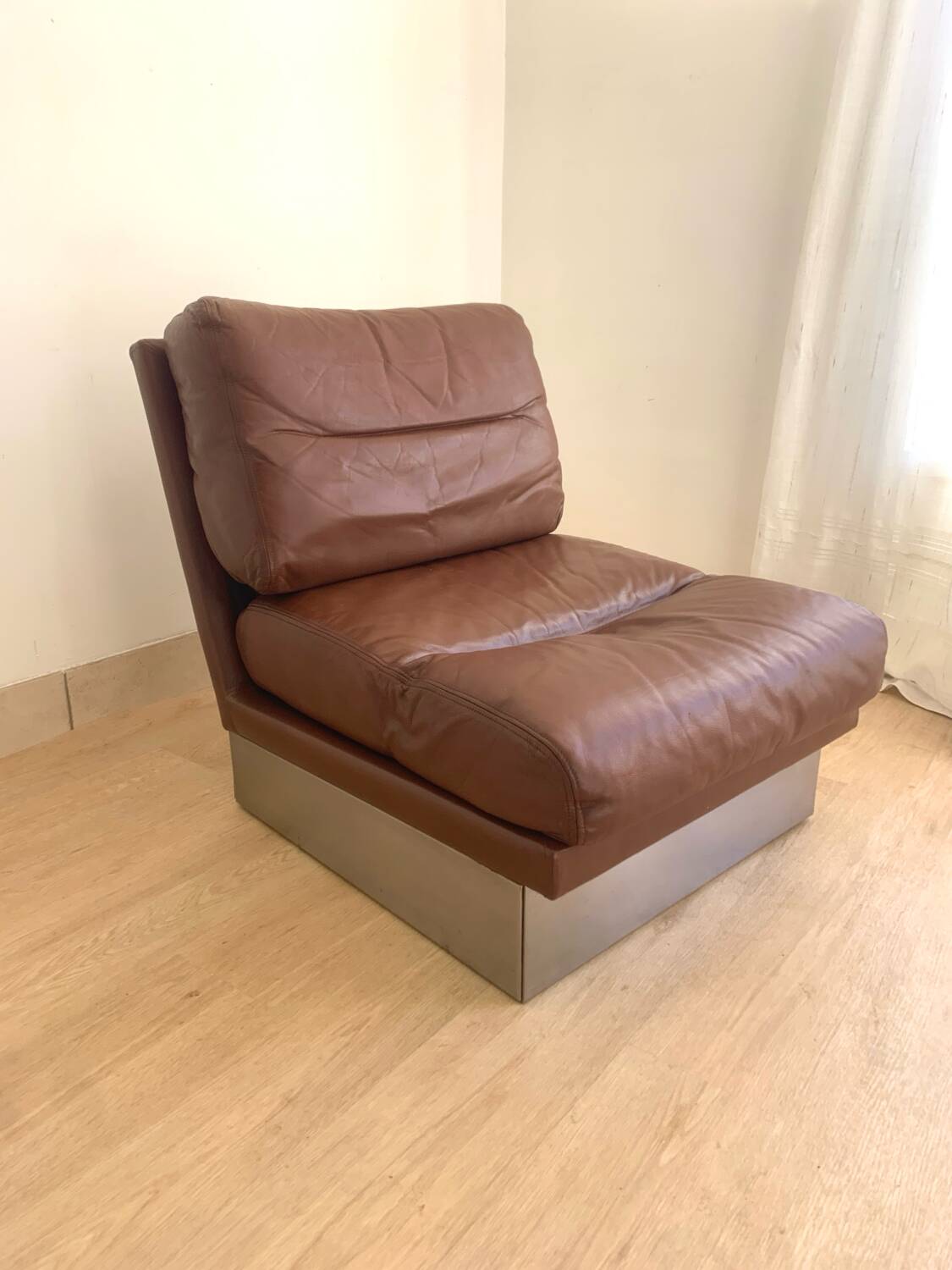 Vintage leather armchair Jacques Charpentier