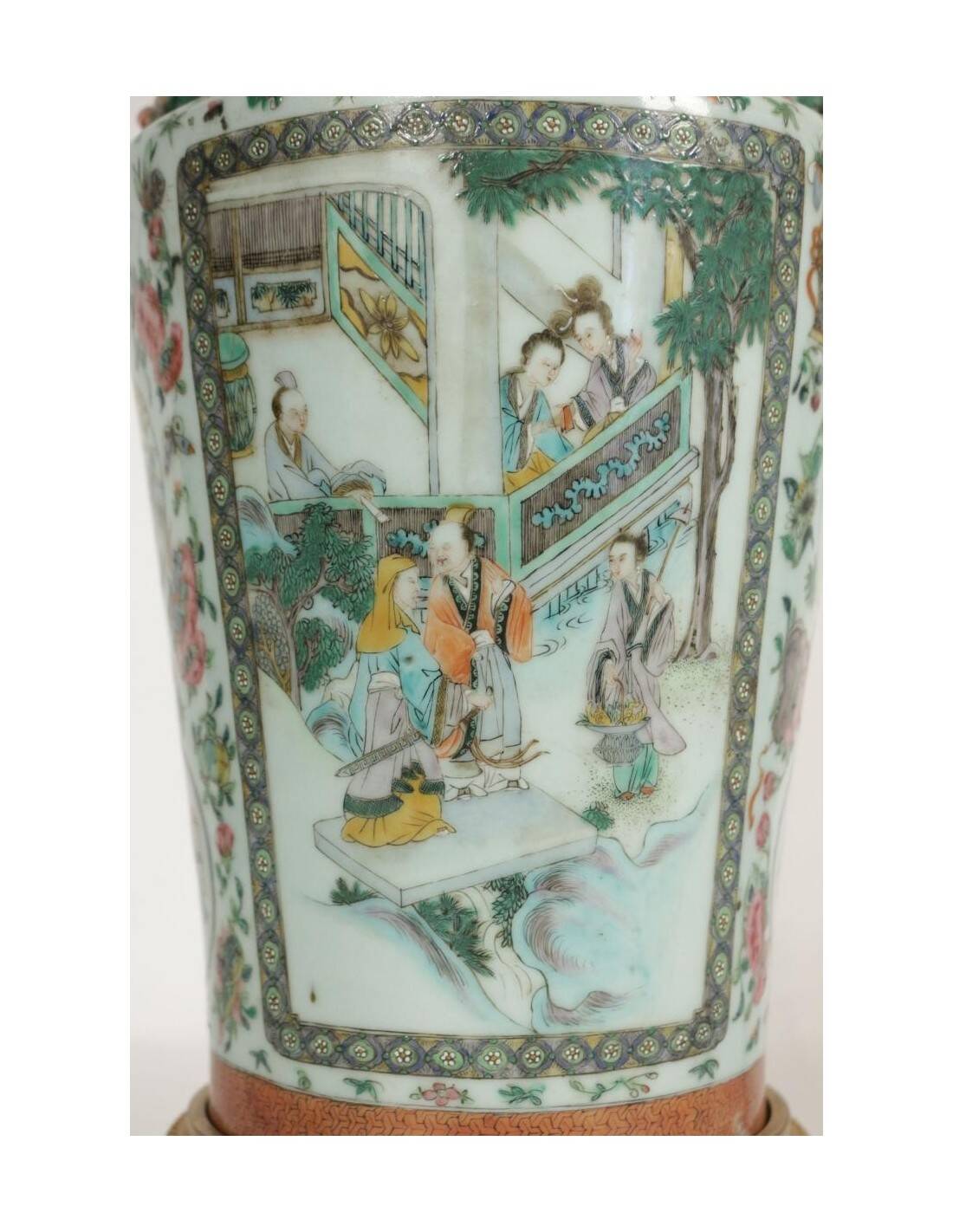 Early 20th century Chinese lamp, porcelain and gilt bronze