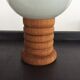 Lampe scandinave vintage en bois et opaline
