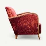 Pair of Art Deco club armchairs in burgundy red velvet, 1930s