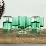 6 small emerald green LUMINARC glasses