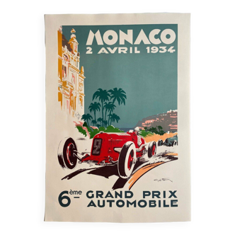 Affiche lithographie "Grand prix automobile de Monaco 1934" Geo Ham 70x100cm 80's
