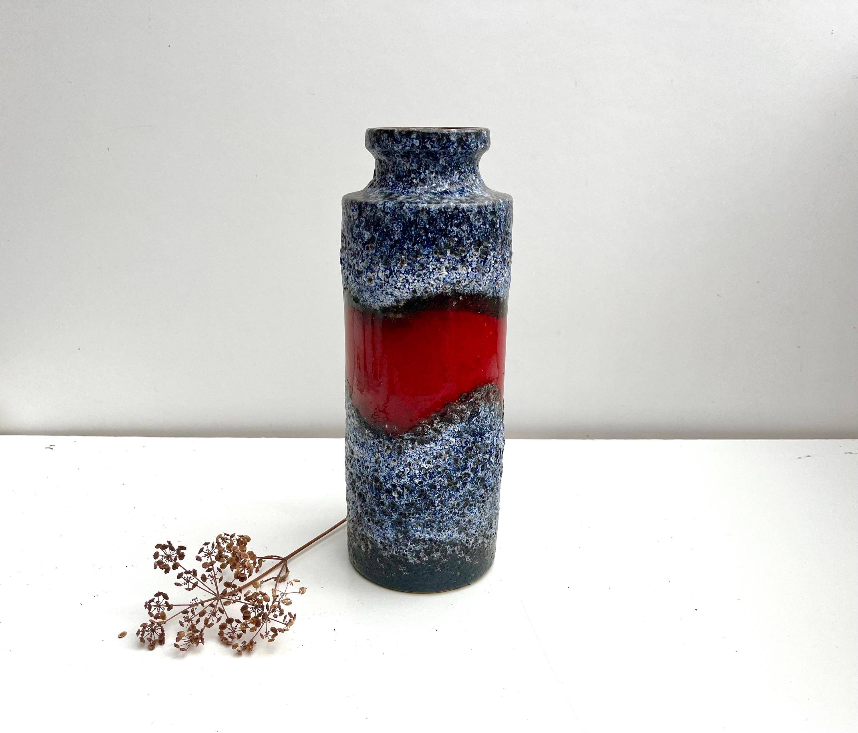 Vase Fat Lava bleu et rouge West Germany