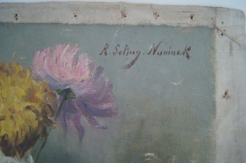 Still life with bouquet of flowers oil on canvas signed