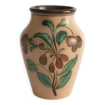 Vase en faïence à motif floral Art Nouveau par Sala, Suède, années 1920.