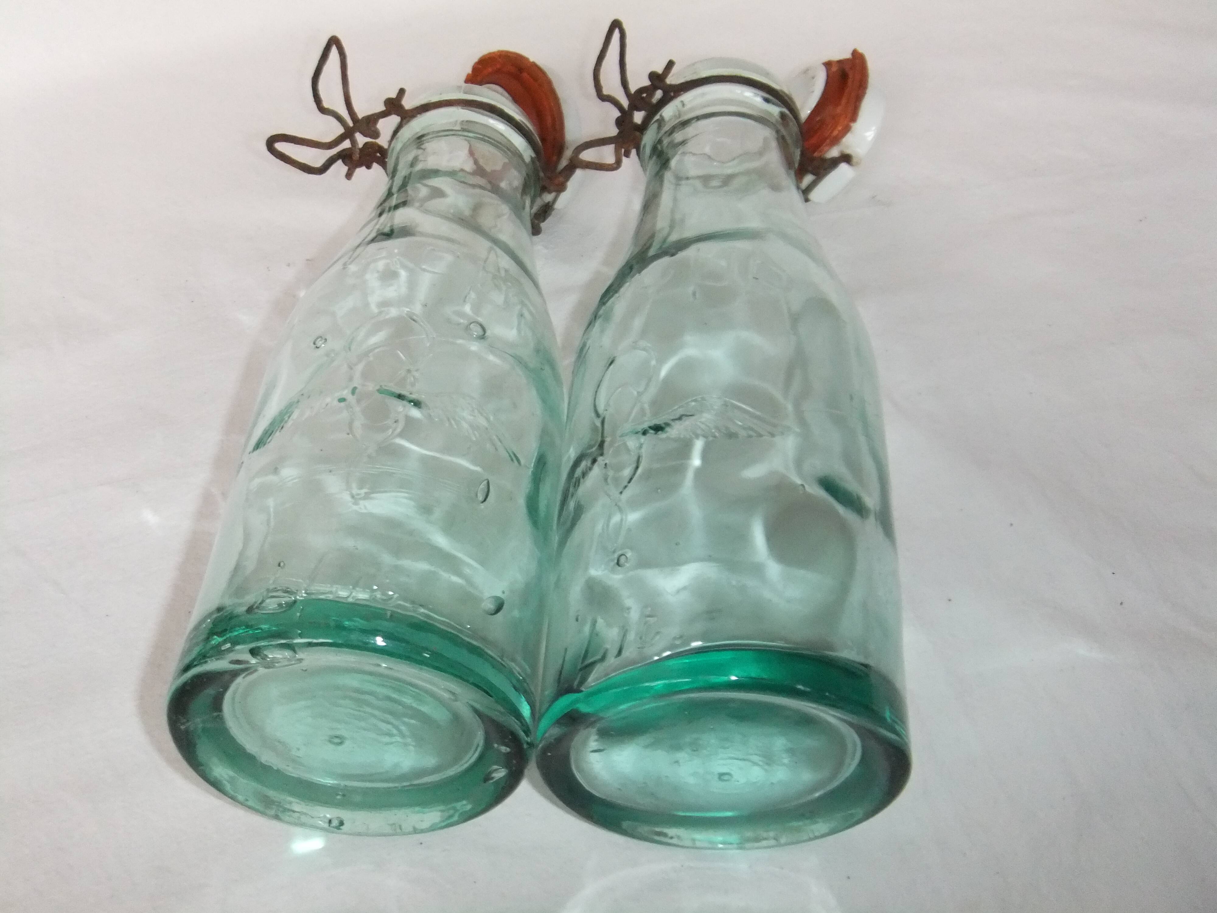 Old bottles brand Mercur glass cap porcelain container carafe