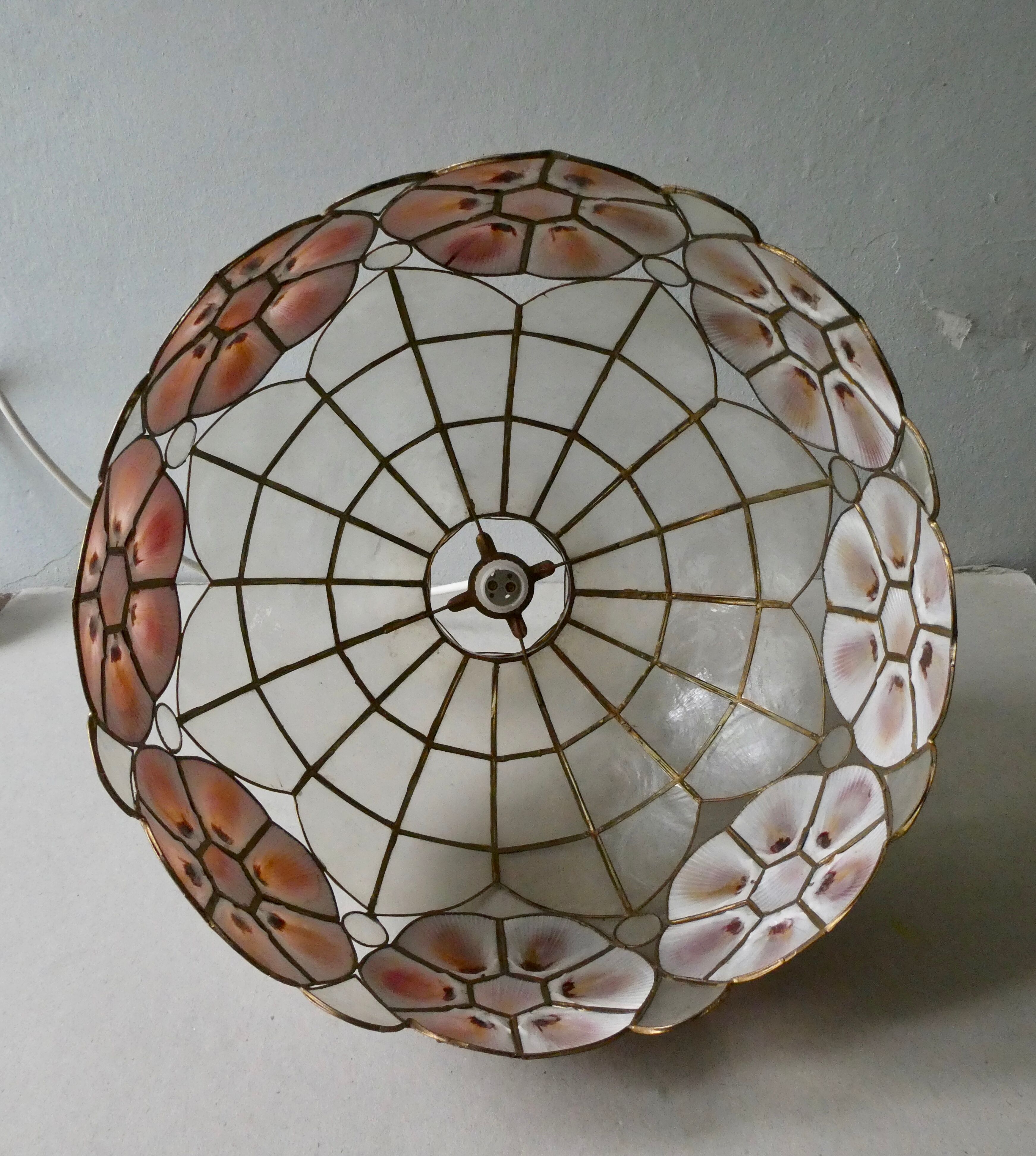 Mother-of-pearl chandelier, seashells and brass from the 60s