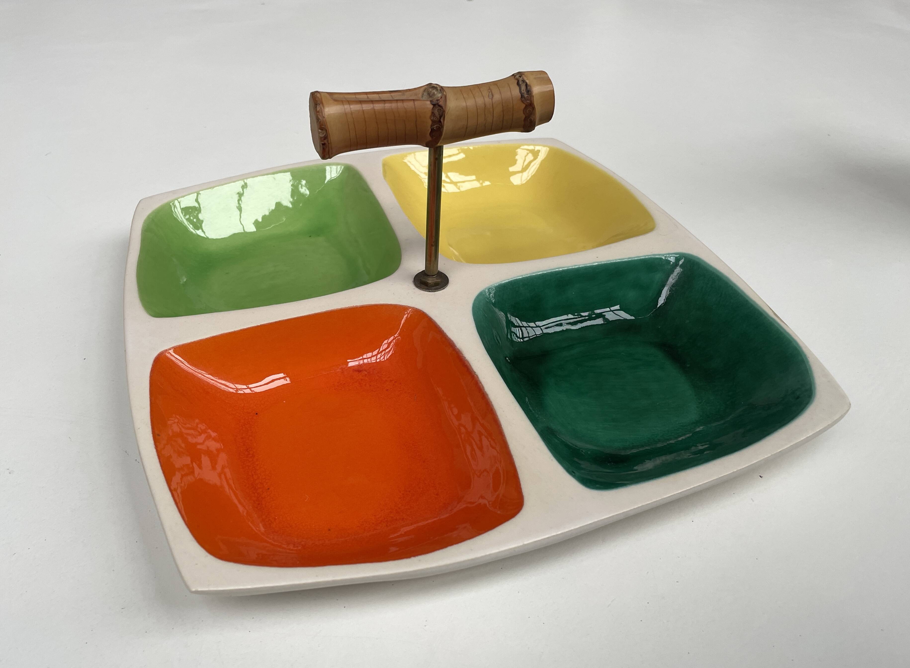 Vintage multicoloured glazed ceramic appetizer platter