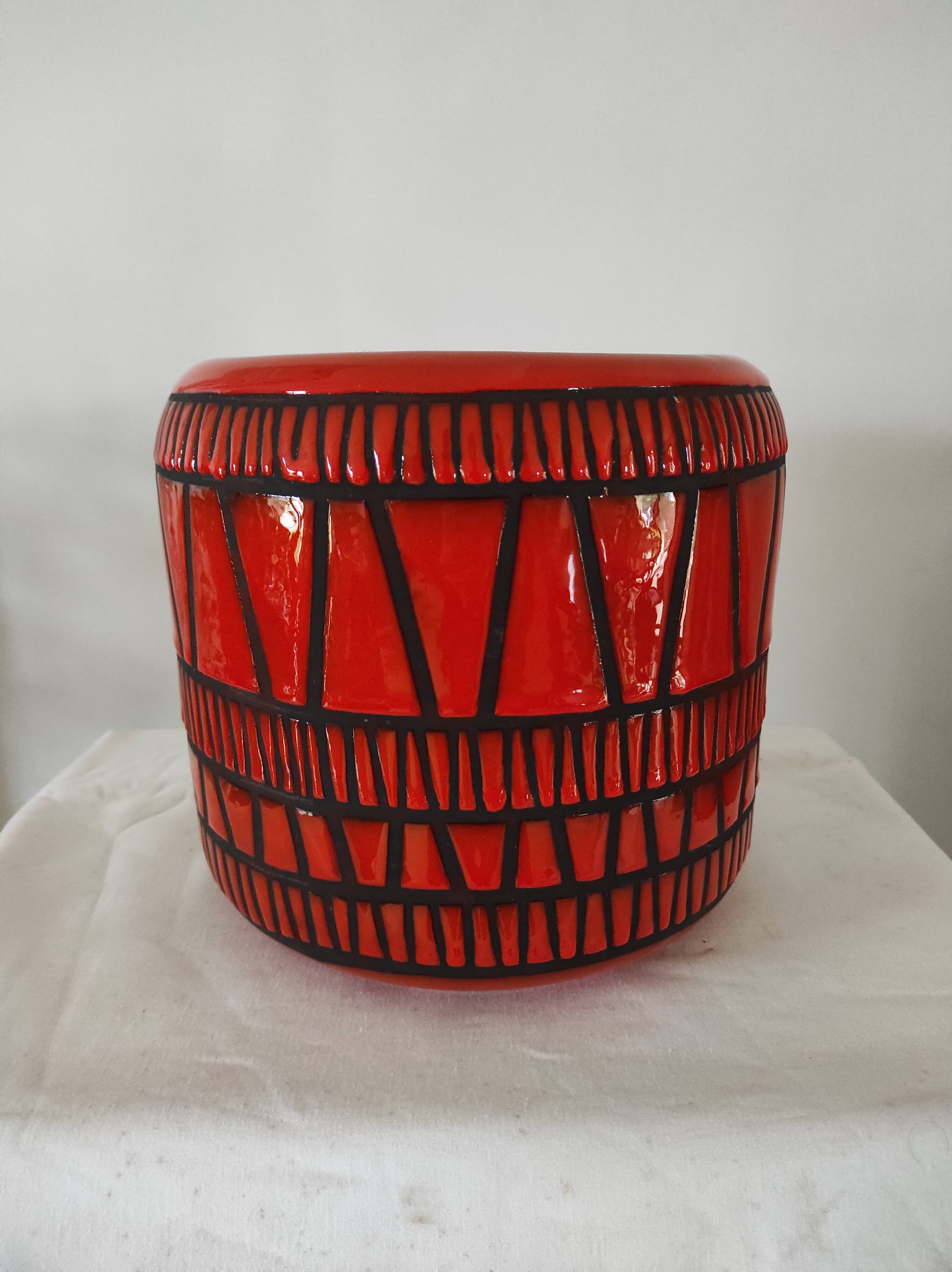 Red pot-pot vase by Roger Capron circa 1960