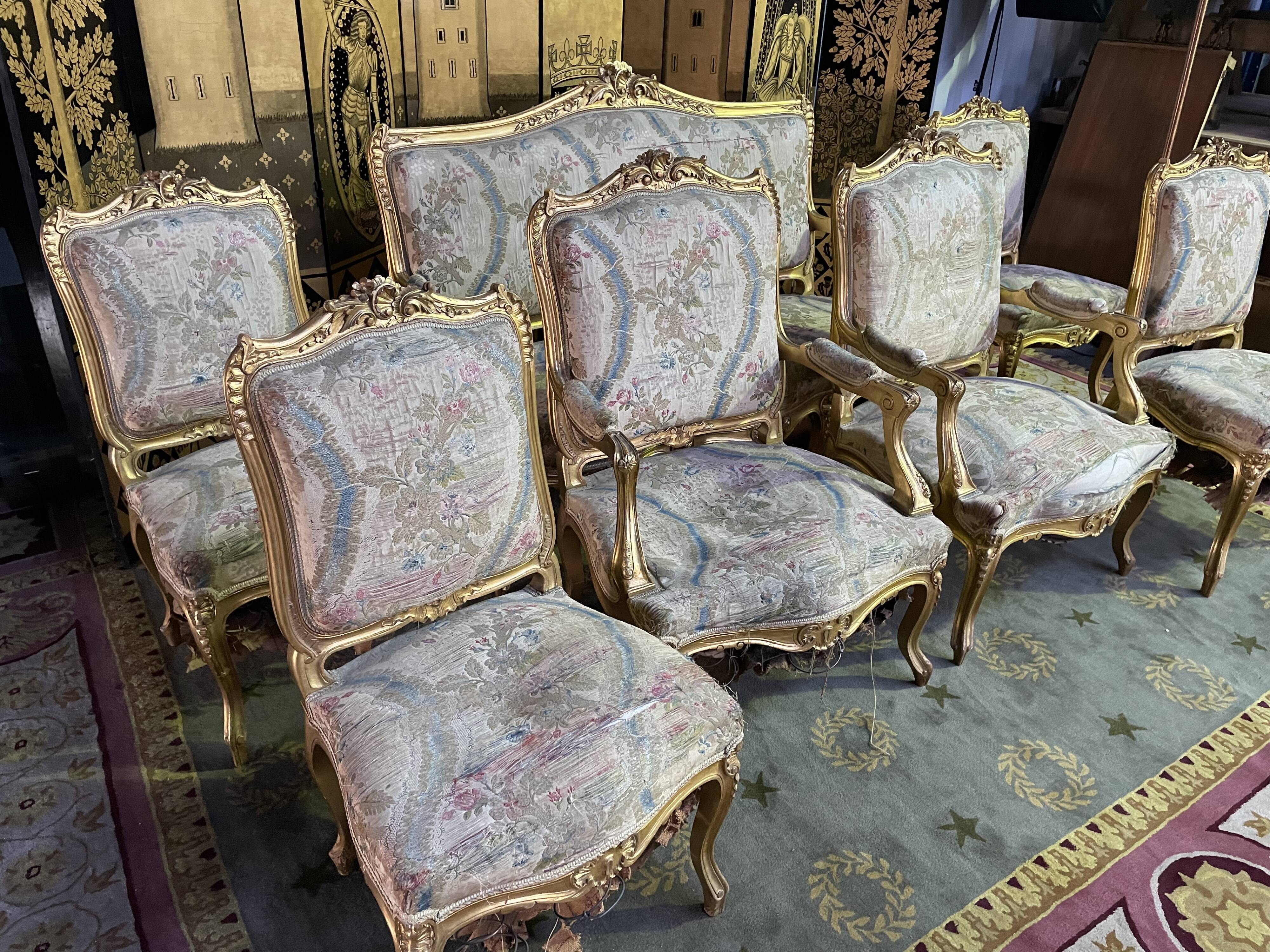Complete living room louis style gilded wood