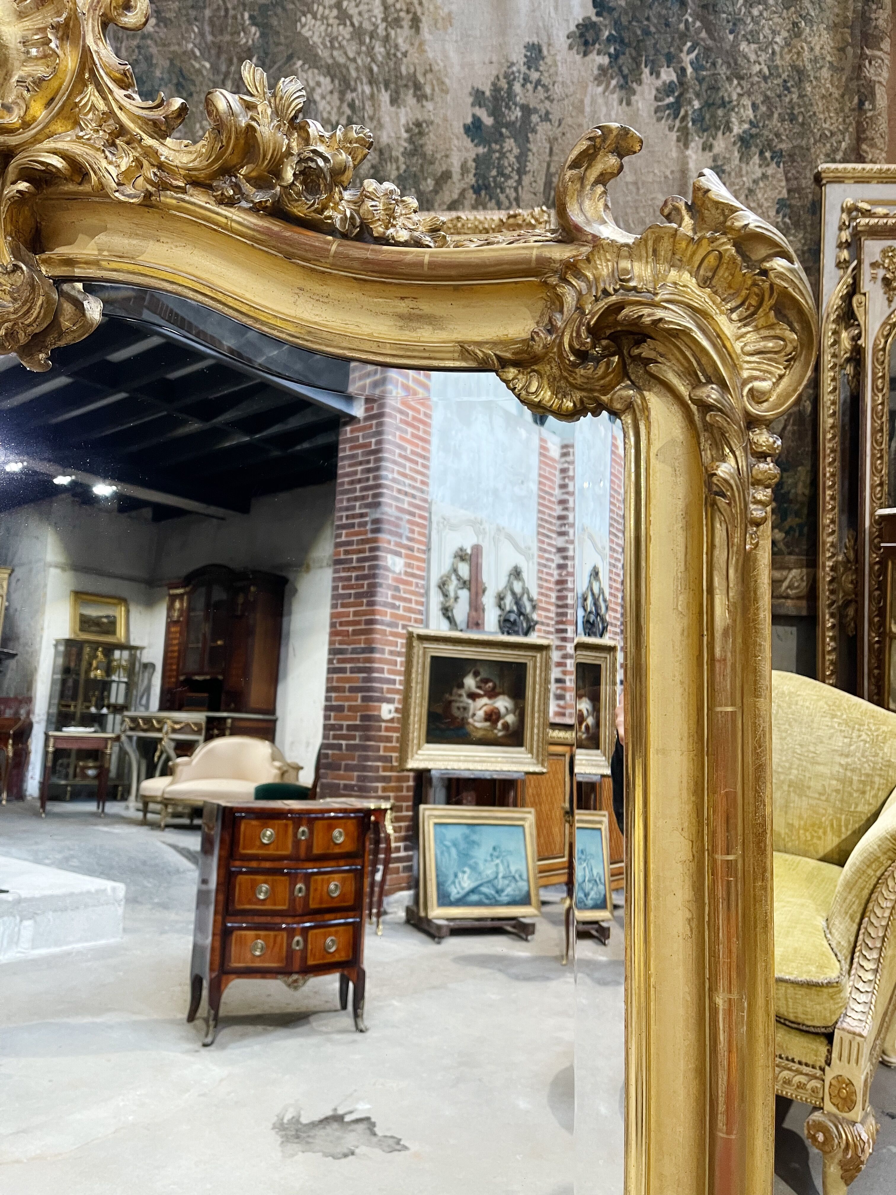 Napoleon III period fireplace mirror in gilded louis XV style wood