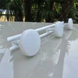 White lacquered metal wall coat rack, 3 hooks, 80s