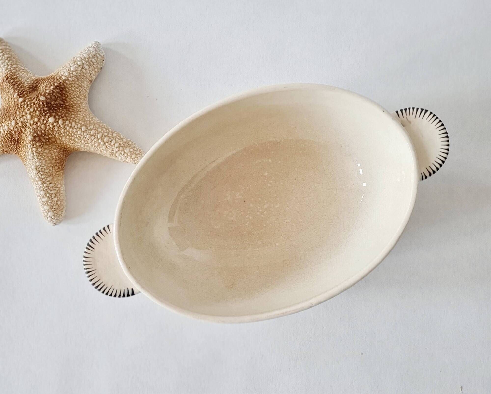 Old oval dish / vegetable dish in ironstone - "Renée" Art Deco model