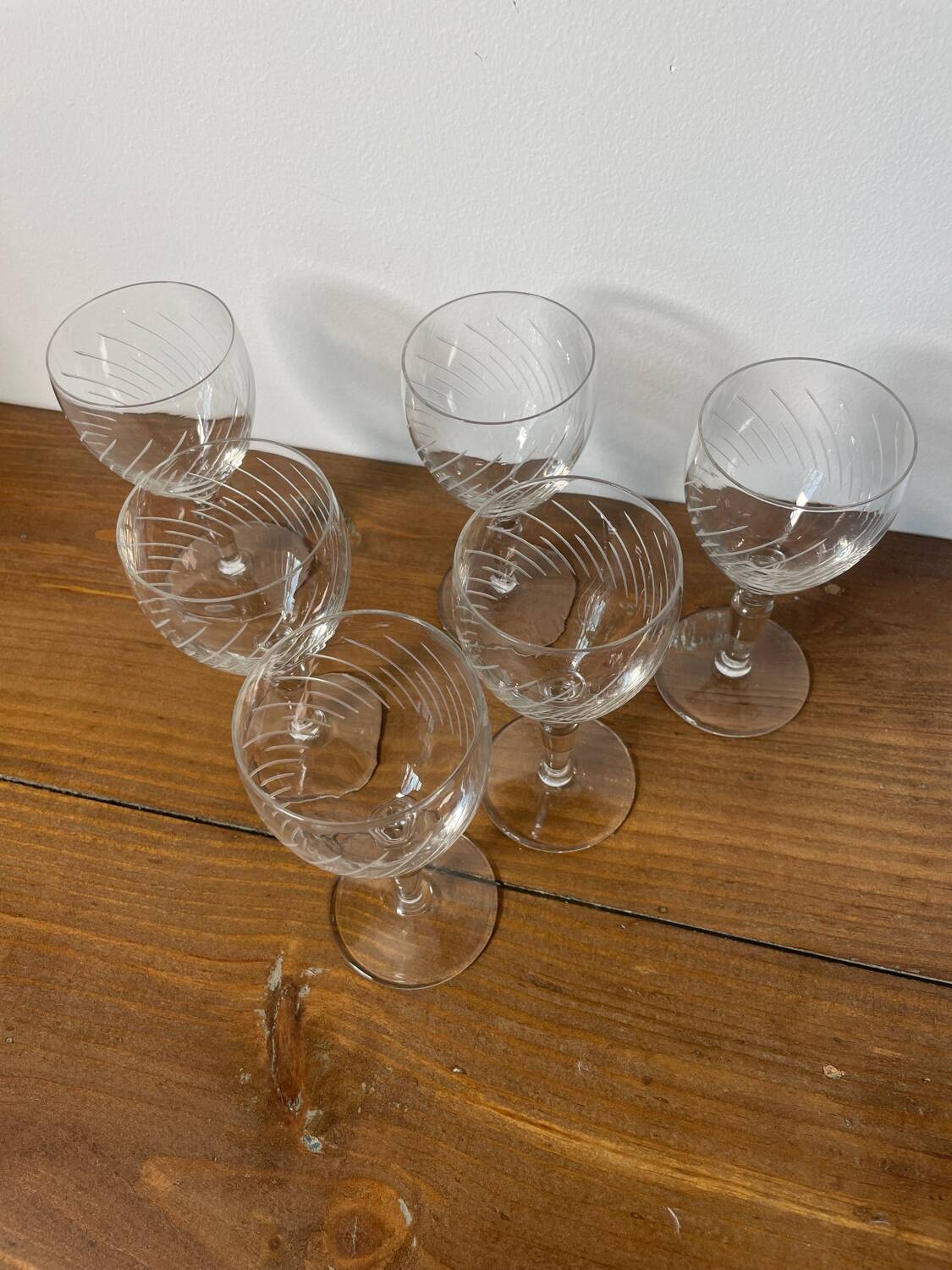 6 engraved crystal wine glasses with stems